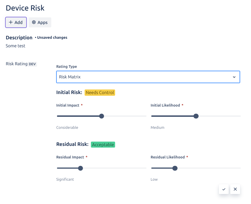 Example of a risk matrix assessment